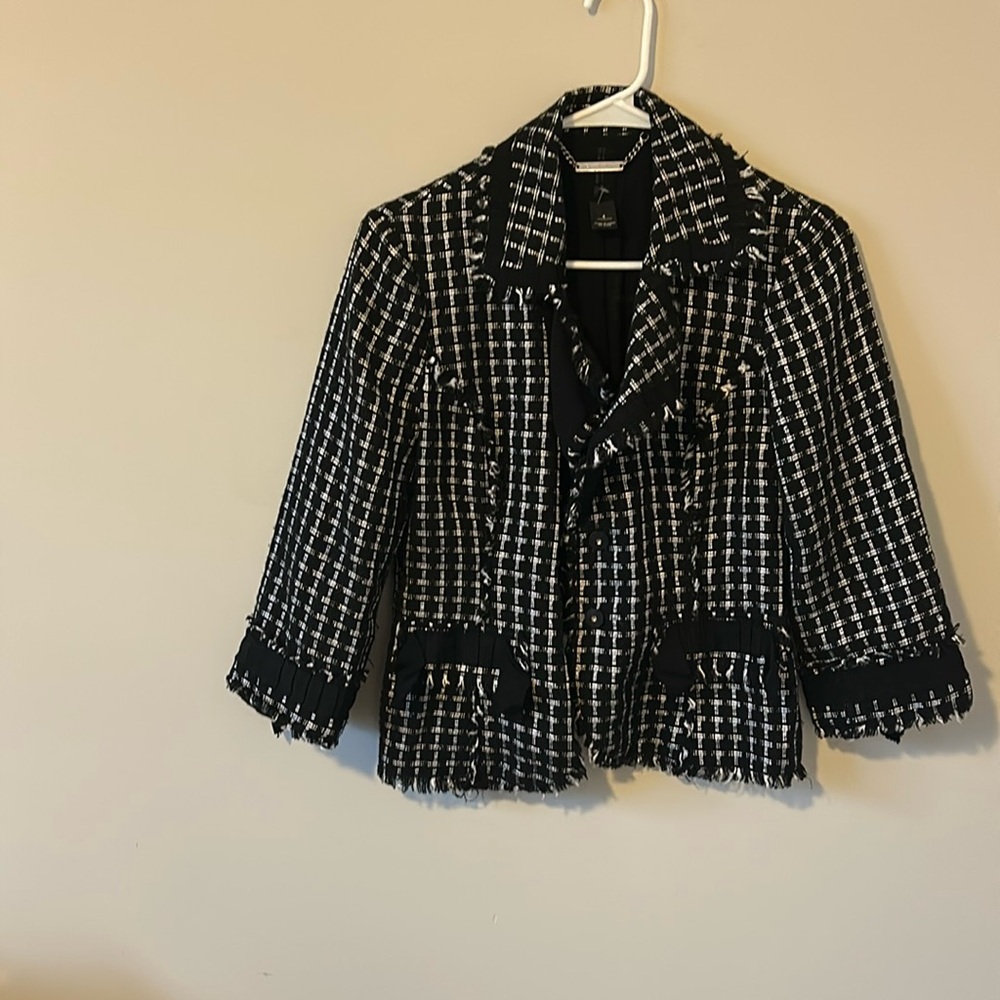 Black wool jacket by White House Black Market, 3/4 sleeved, size 4.